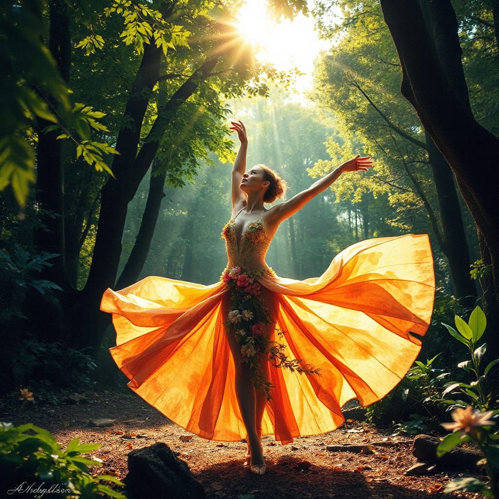 Forest Dancer in Ink and Watercolor Style