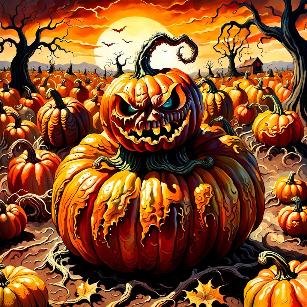 Gourd Monster Emerges in Autumnal Oil Painting