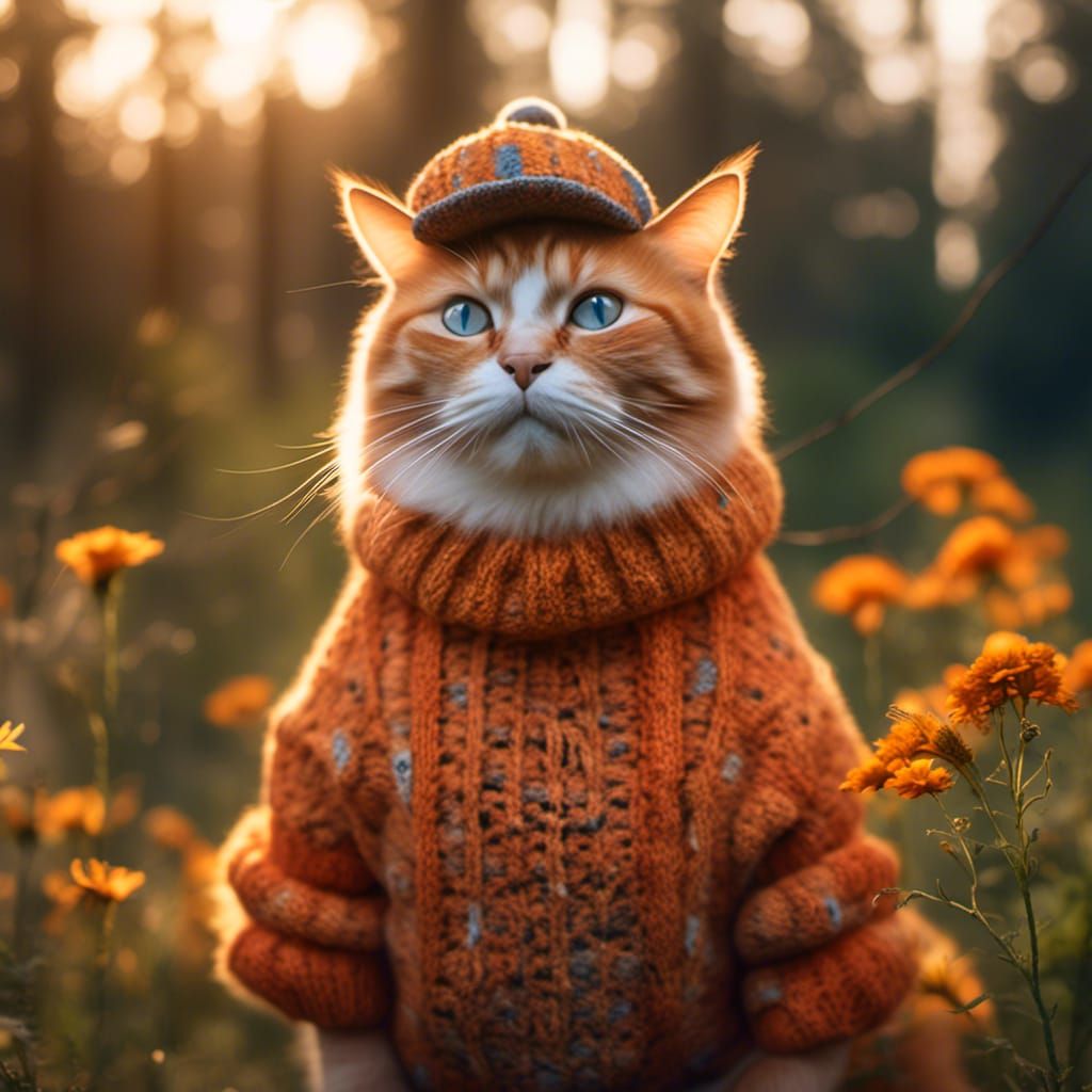 Hyperreal Obese Orange Cat in Bioluminescent Forest