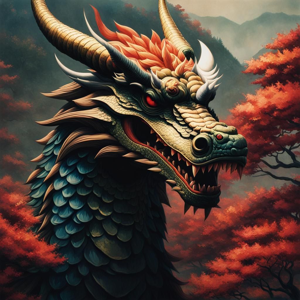 Traditional Korean Dragon Painting: Cinematic Film Still
