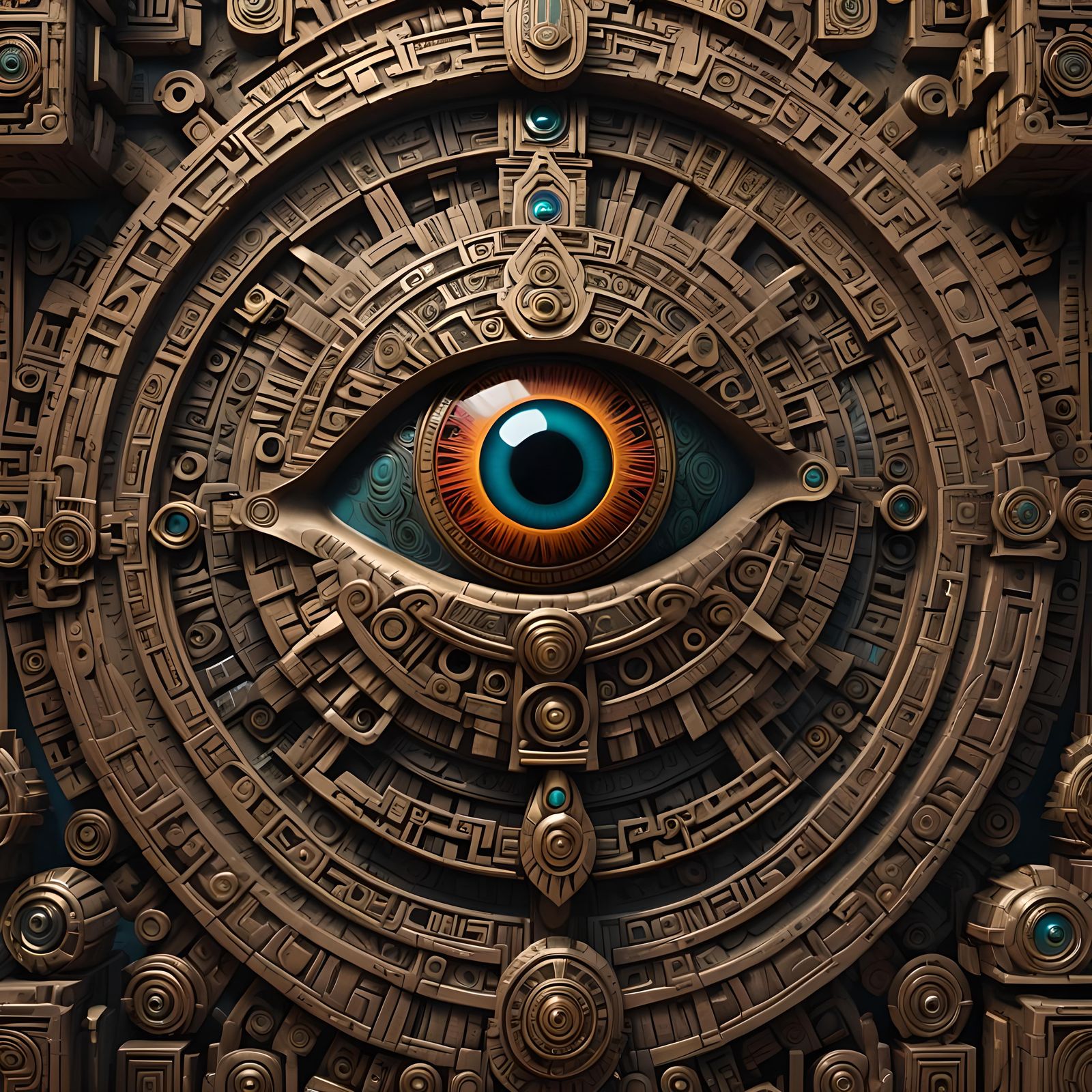 Detailed 3D Aztec Eye Engraving