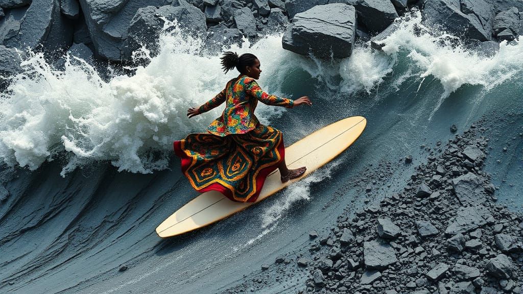 Dynamic Wave Rider in Intricate Jacket