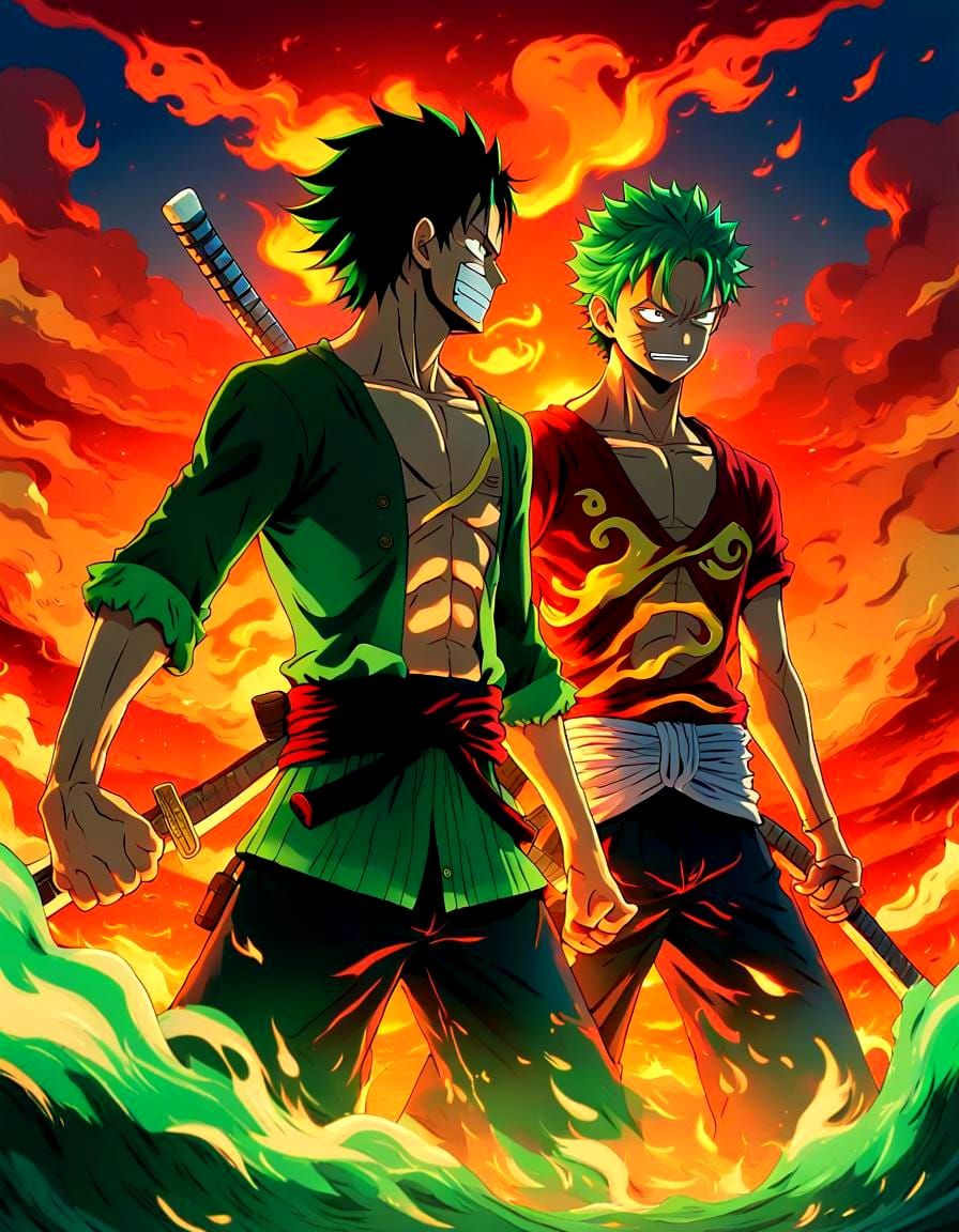 Zoro and Luffy Haki Face-off: Anime Cel-Shaded Art