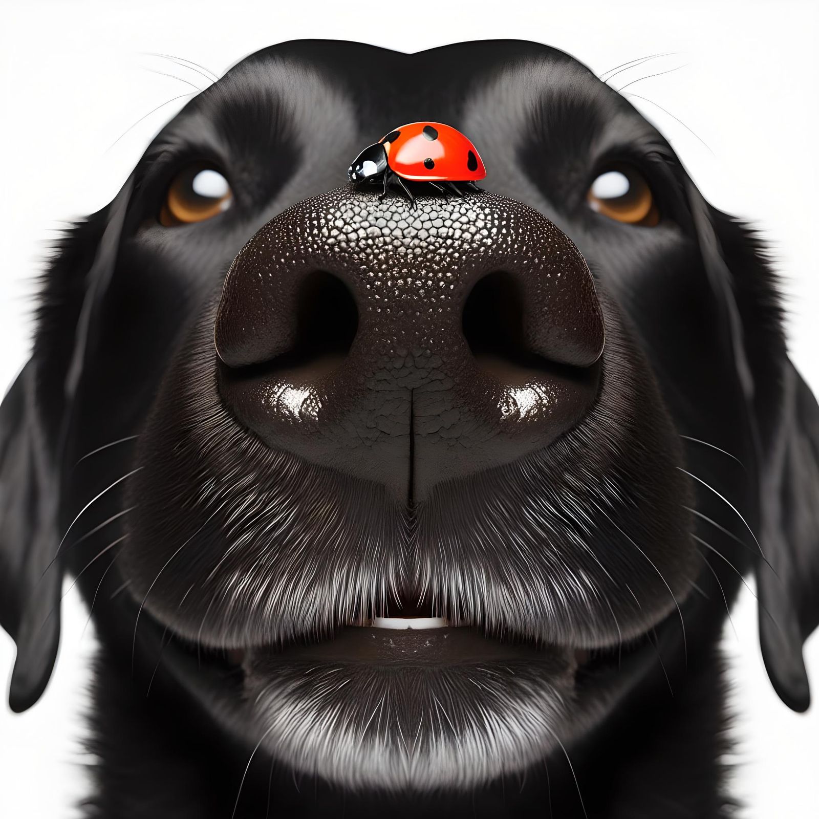 Dog Smile: Ladybug Friend Perched on Nose