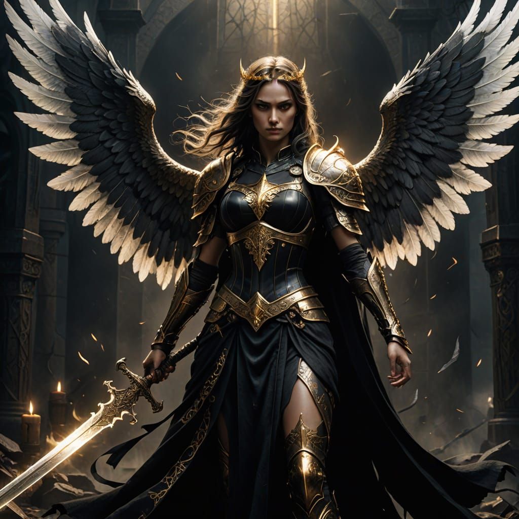 Ethereal Angelic Warrior in Dark Fantasy Art