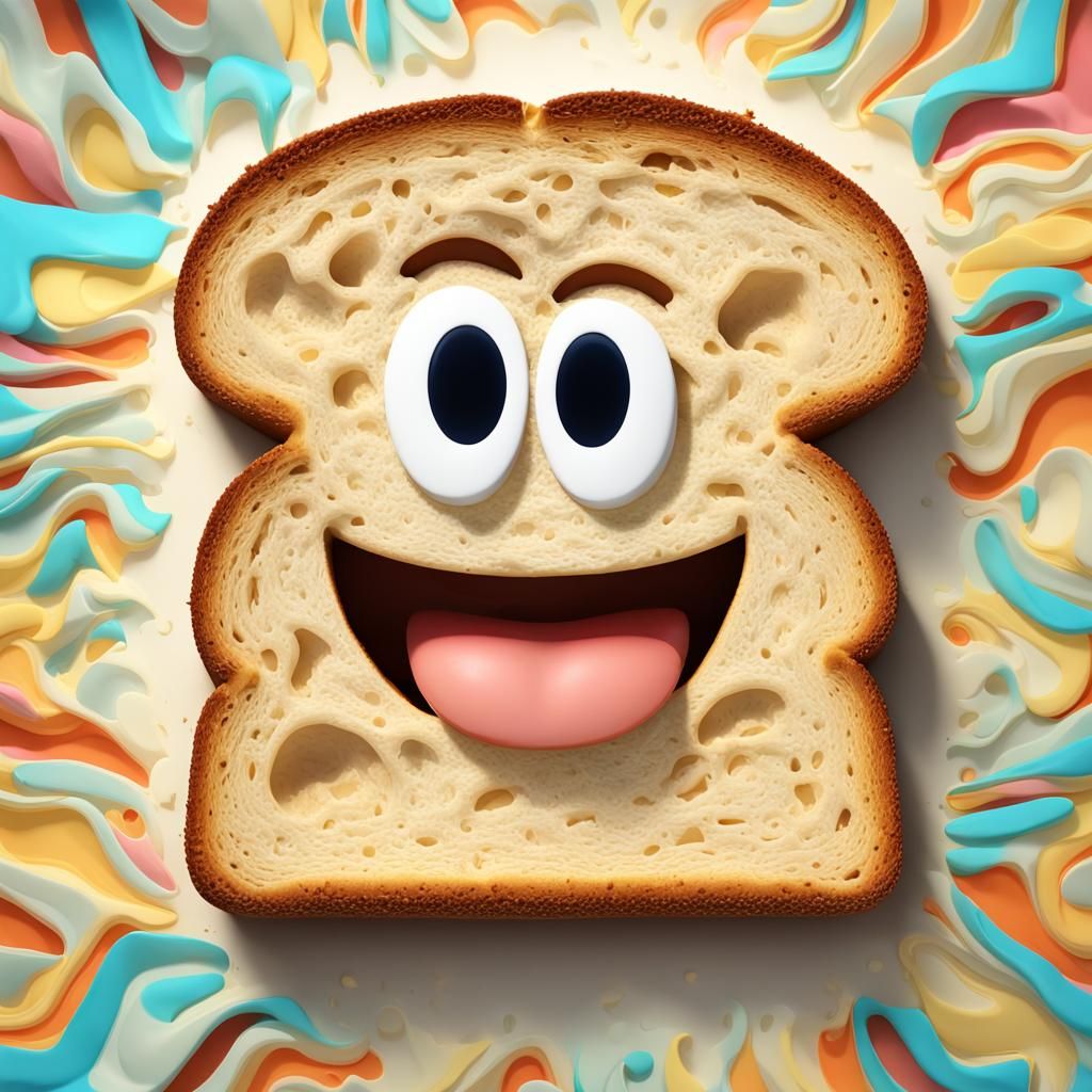 Animated Bread Slice with Face, 3D Digital Art