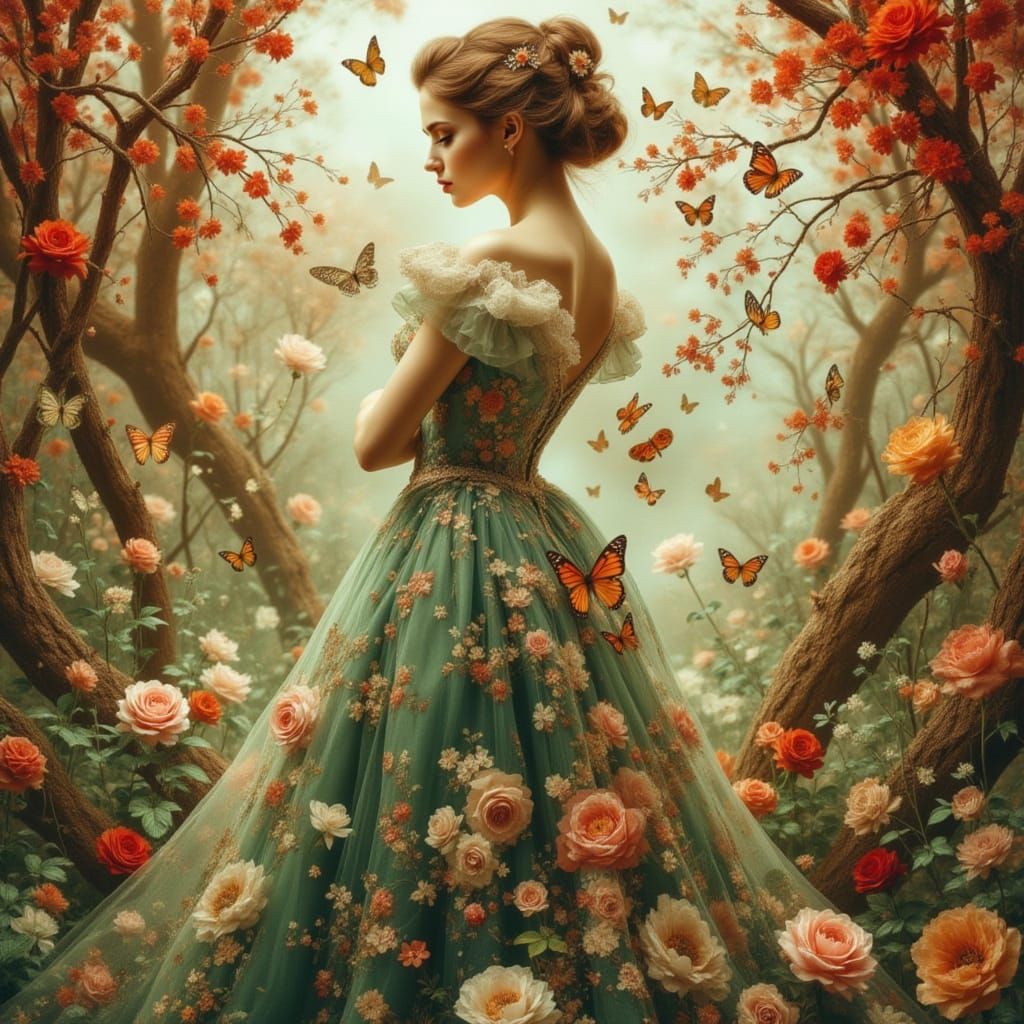 Noblewoman Portrait with Surreal Butterflies in Fantastical ...