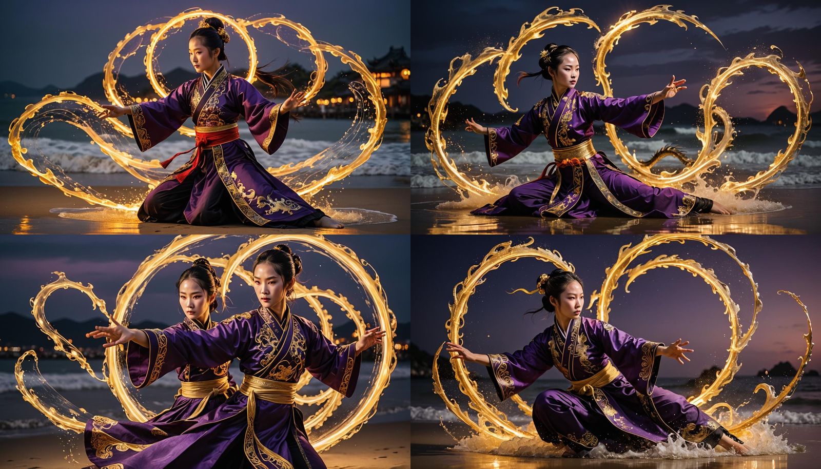 Kung Fu Master Conjures Water Dragon at Night