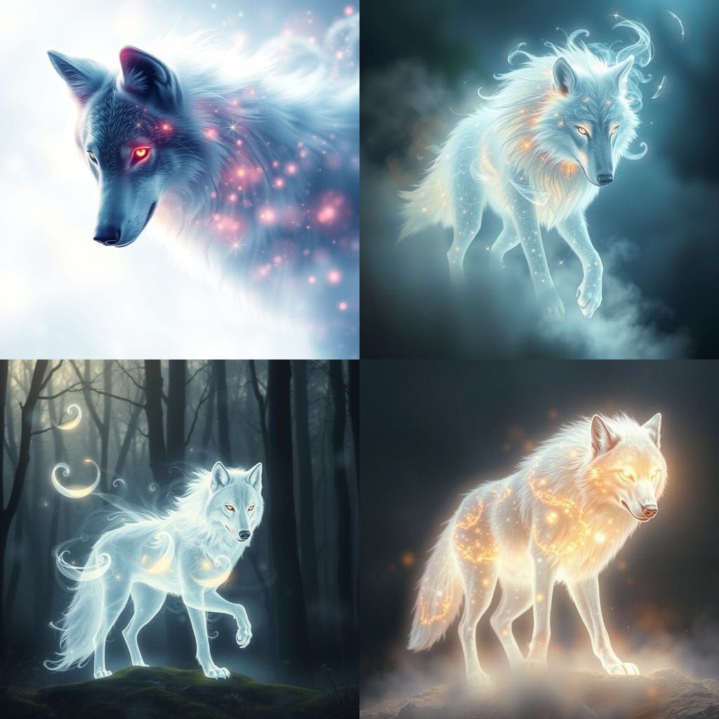 Ethereal Ghost Wolf Animal Spirit in Light
