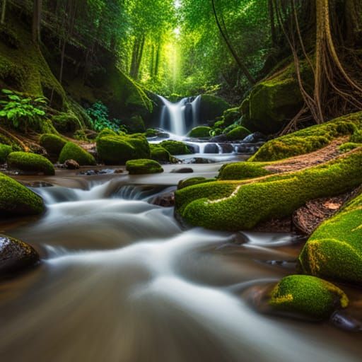 Detailed Forest Stream on a Summer Day