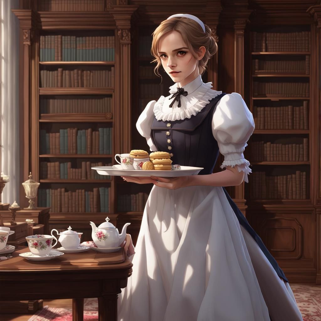 Emma Watson as Victorian Maid: Anime-Inspired Art