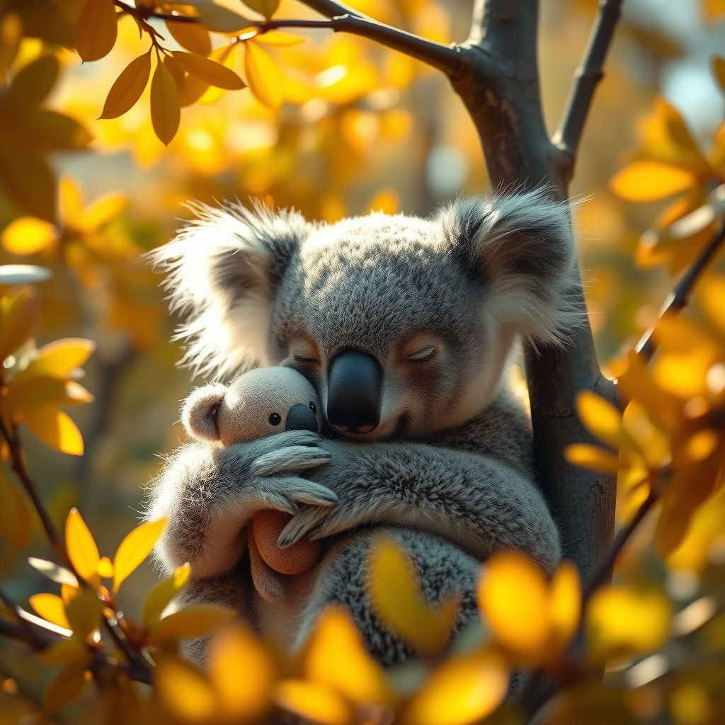 Baby Koala Snuggling Toy in Dreamlike Forest