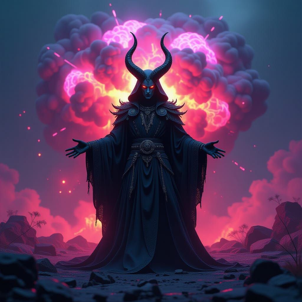 Psychedelic Nuclear Explosion with Demonic Figure