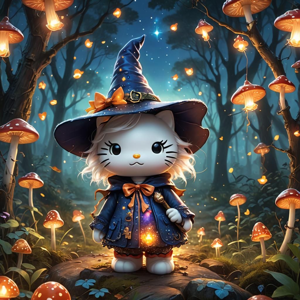 Hello Kitty as Enchantress in Glowing Forest