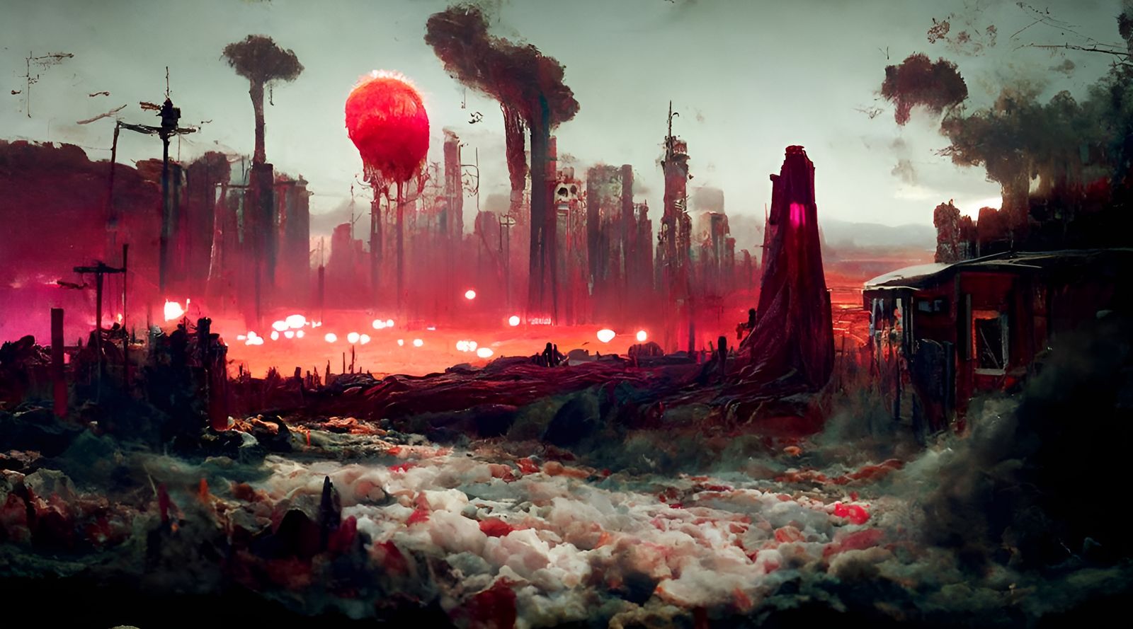 Red Apocalyptic Landscape Illustration