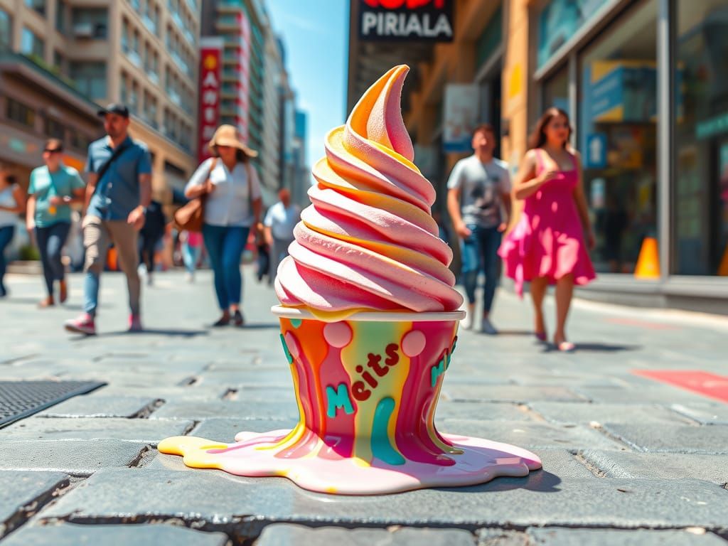Melting Ice Cream Pop Art Cityscape