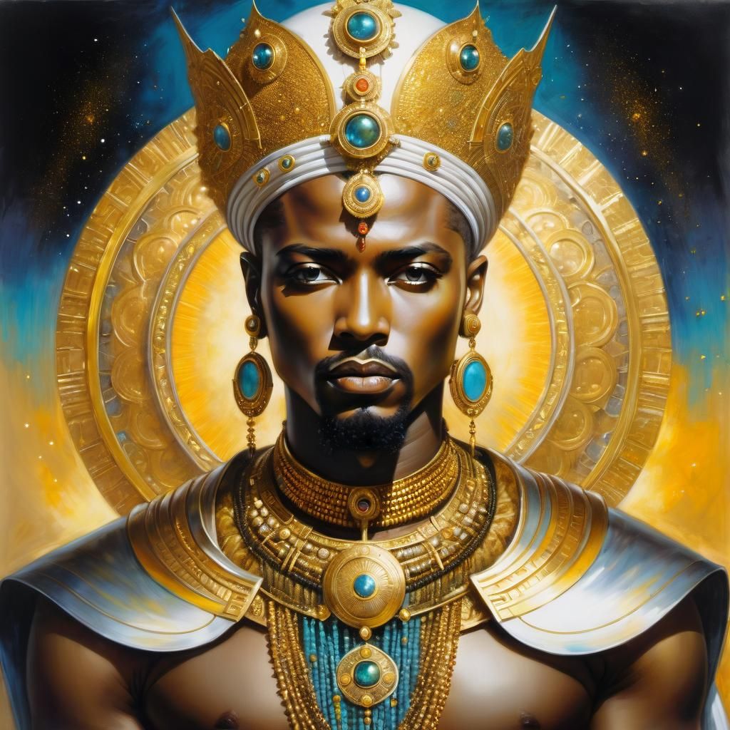 Afrofuturist Emperor Portrait in Impressionistic Style