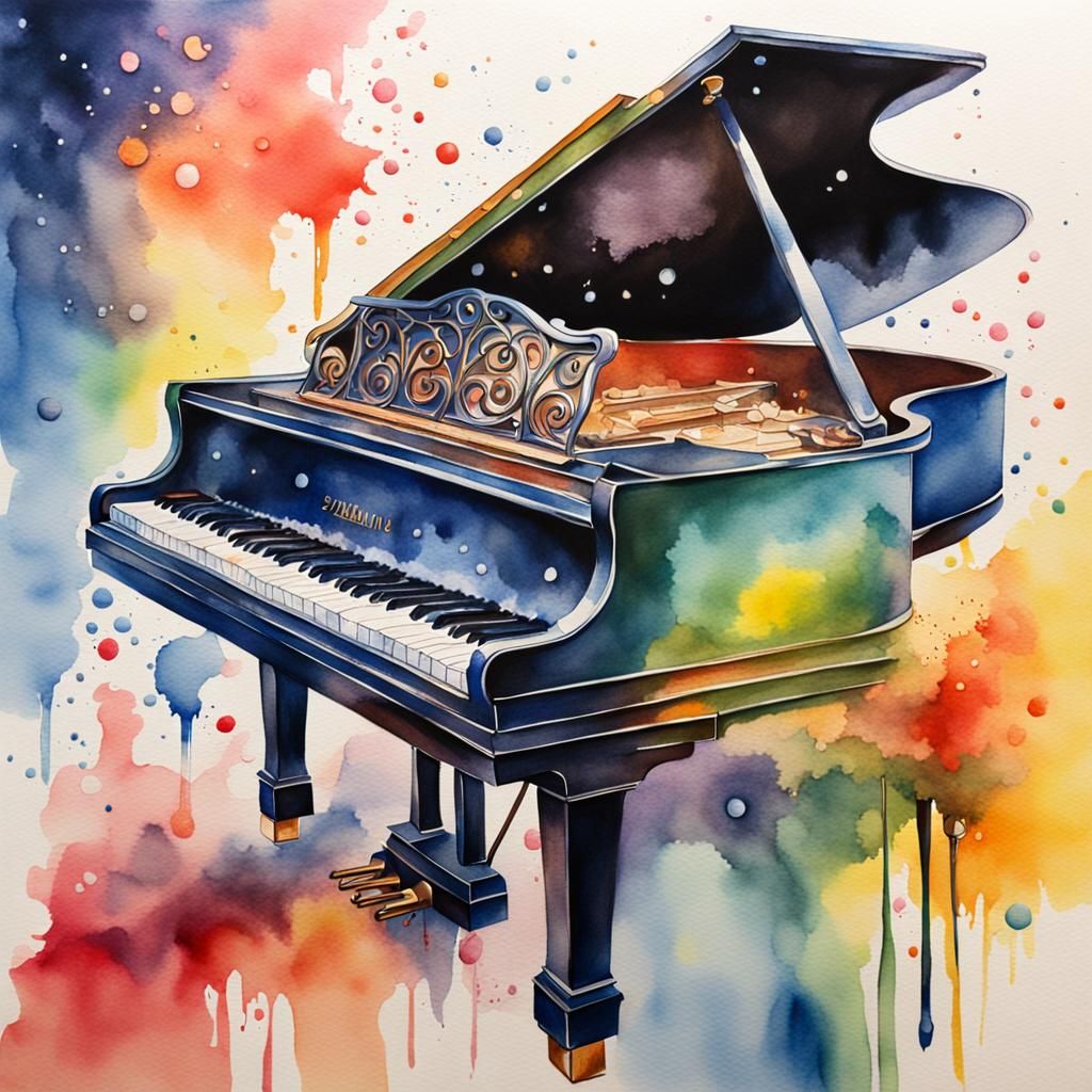 Hyperrealistic Watercolour Piano Splash Art