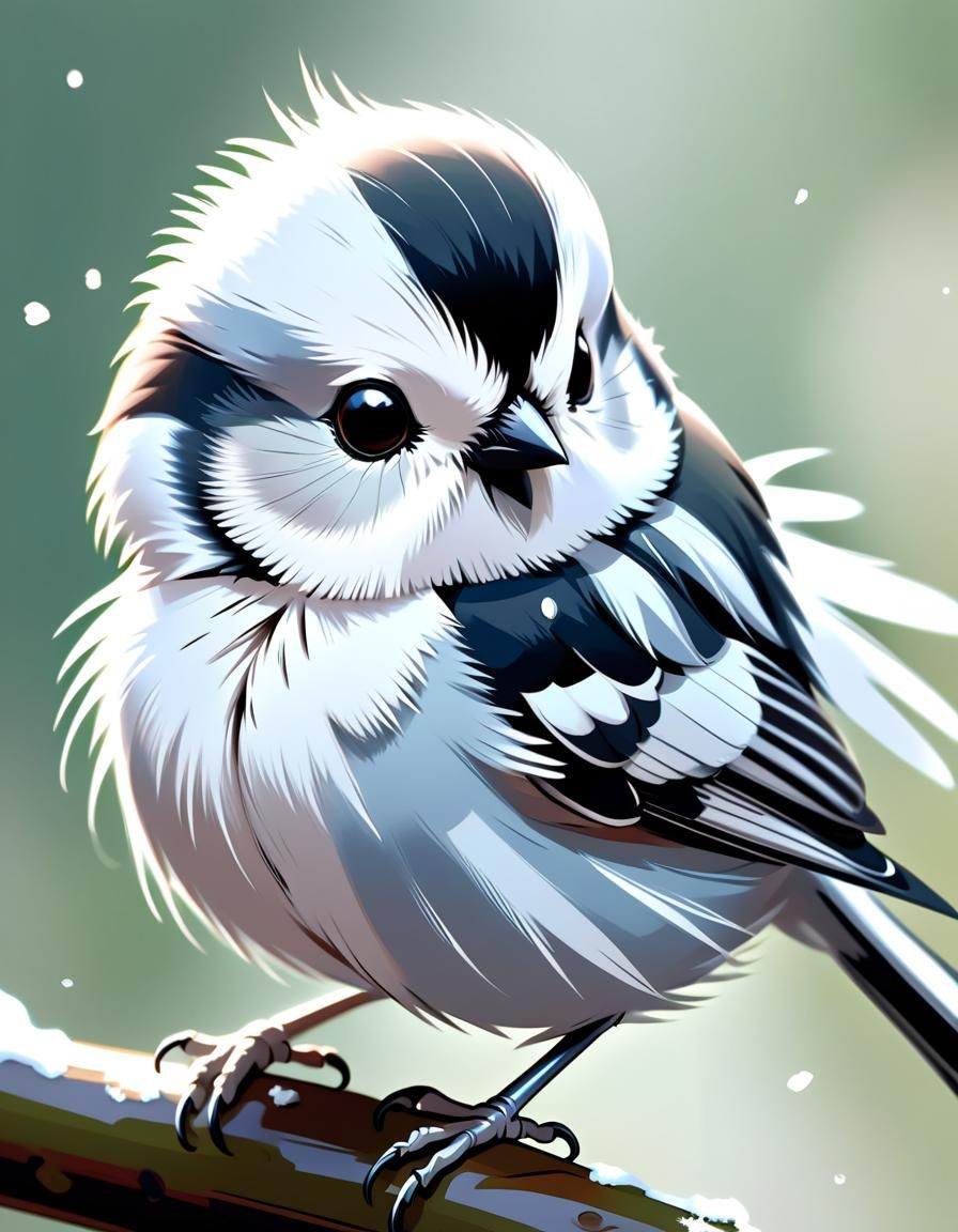 Adorable White Tit Bird in Web Comic Style