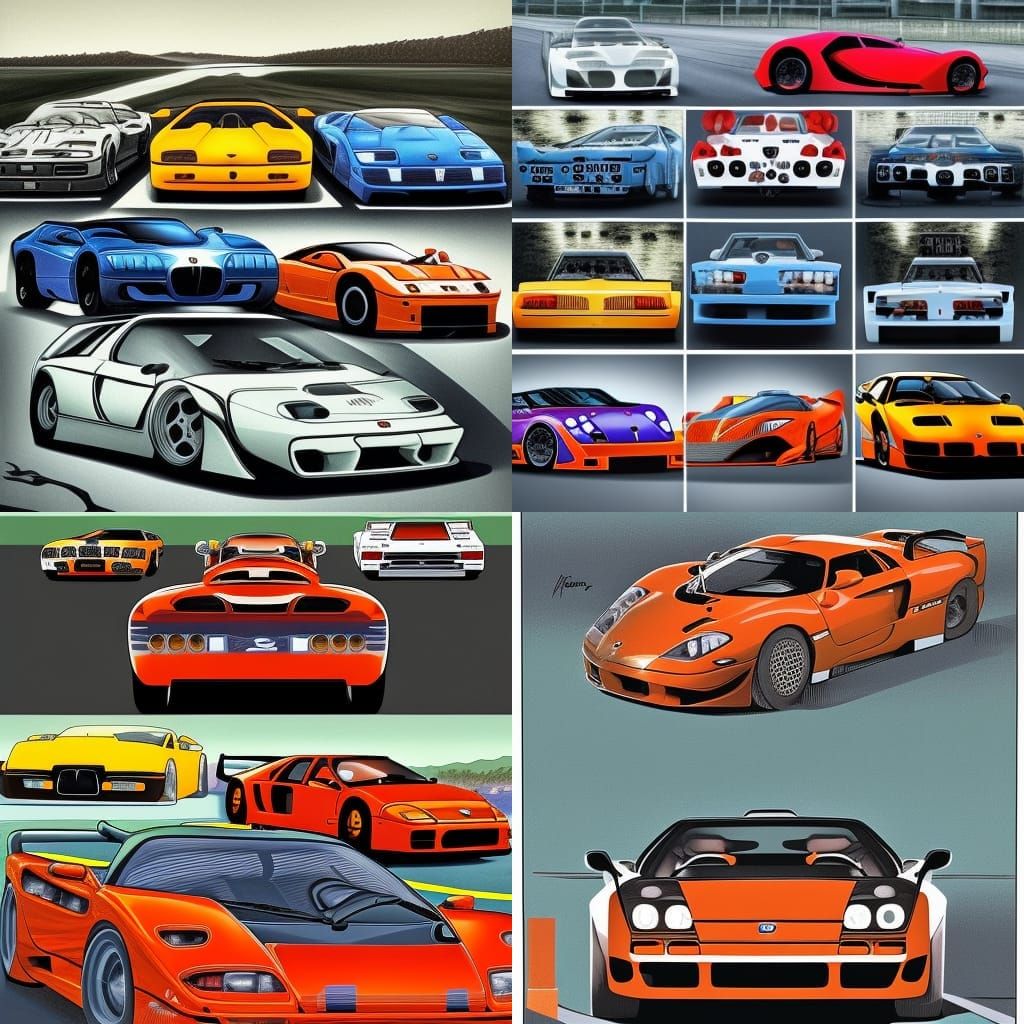 Collection of Sports Car Brands in Comic Book Style