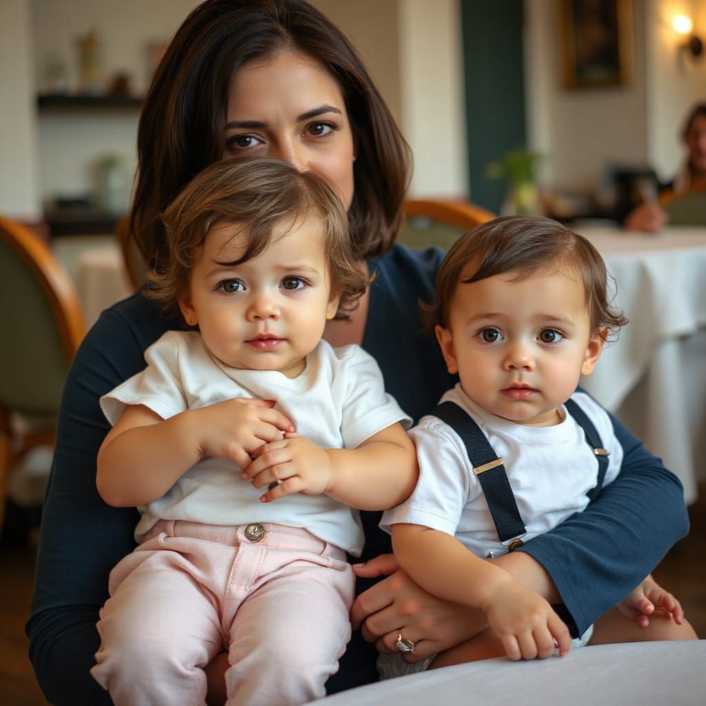 Mother with Toddlers in a Heartwarming Candid Moment