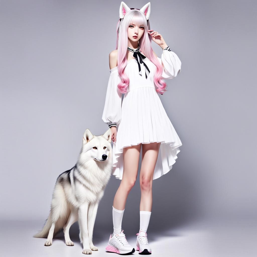Anime Woman with Wolf Ears in Fashion Shoot