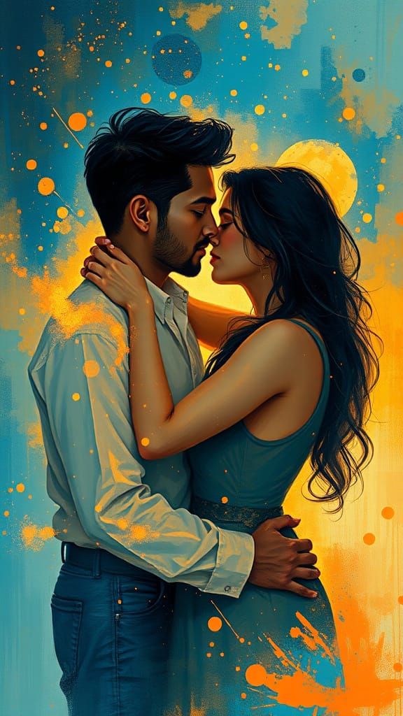 Romantic Embrace with Vibrant Aura in Ethereal Style