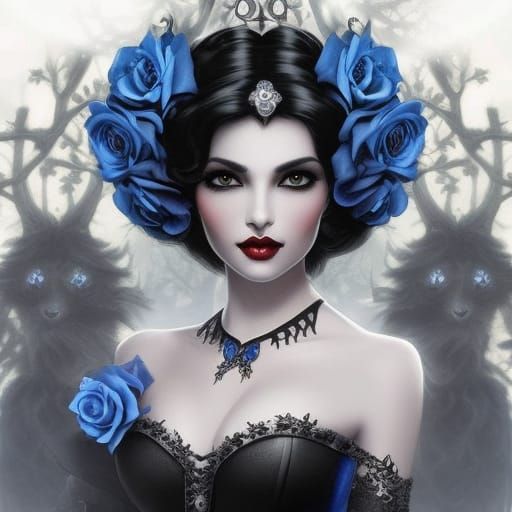 Gothic Snow White in Blue Roses, Royo Style