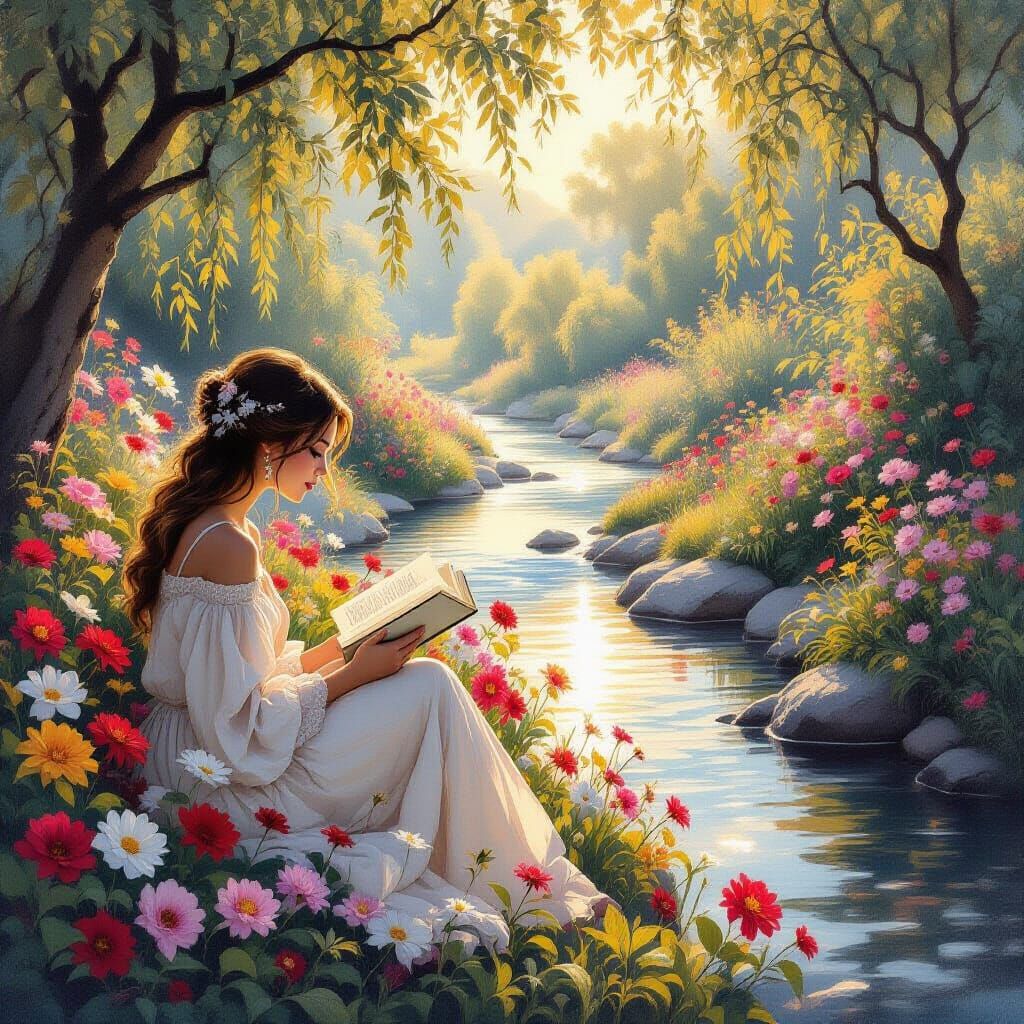 Mythological Garden in Golden Hour Pencil and Oil Sketch