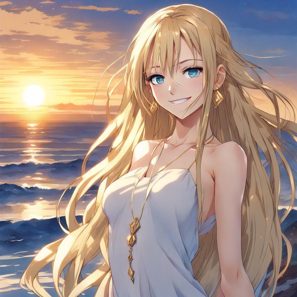 Anime Style Portrait of a Beautiful Blonde Woman