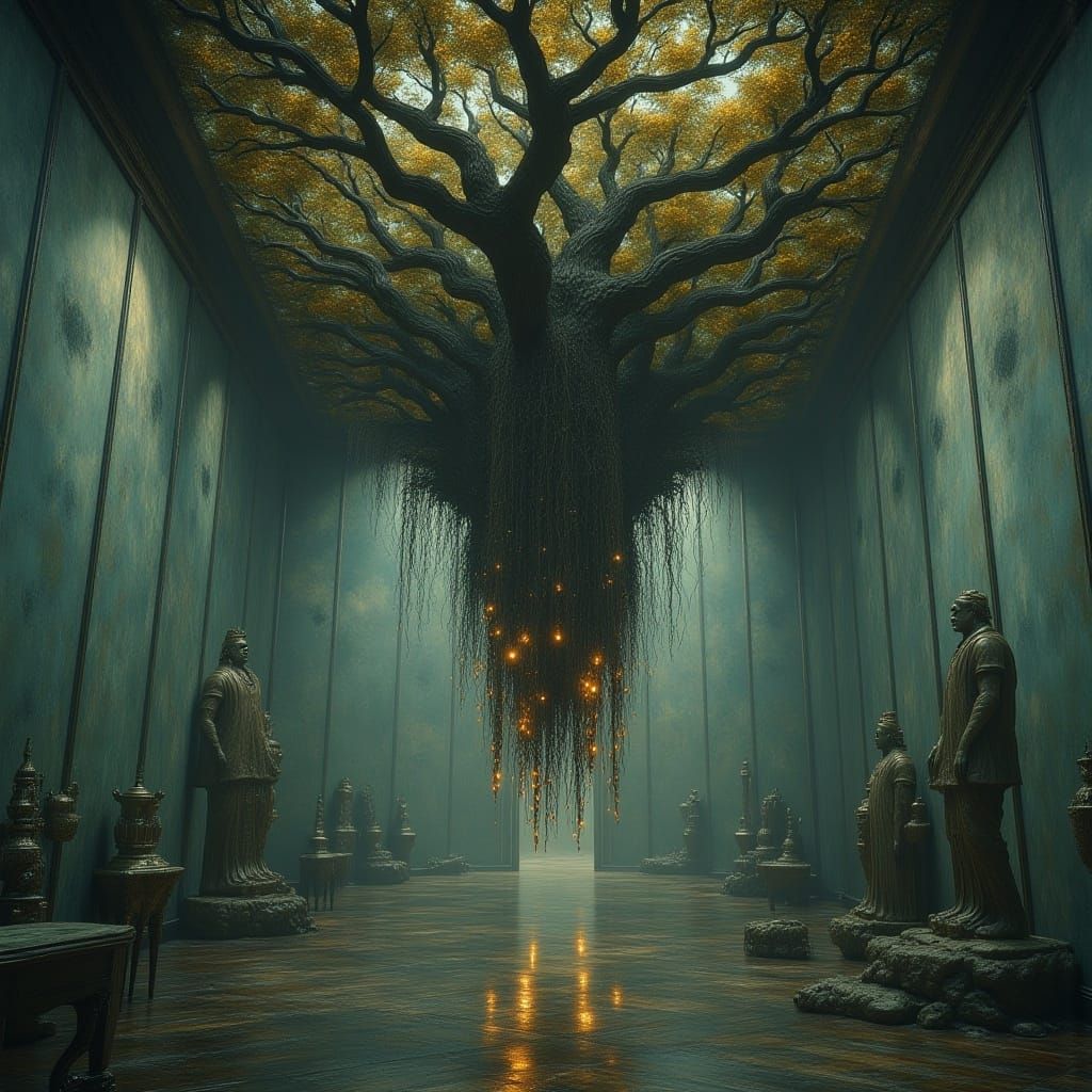 Surreal Upside-Down Trees in Dreamlike Landscape