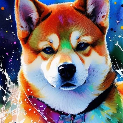 Rainbow Shiba Inu Manga Watercolor Illustration