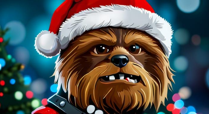 Chewbacca in Christmas Sweater with Santa Hat