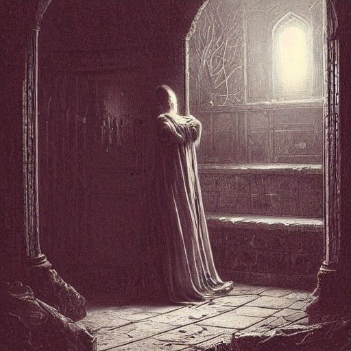 Eerie Door Knock in Dark Gothic Horror Style