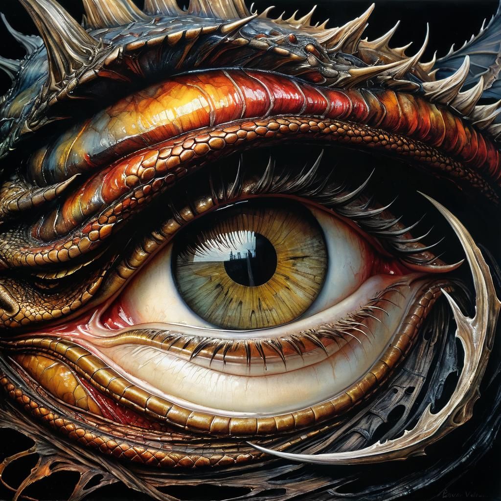 Surreal Dragon in Dark Fantasy Watercolor Painting