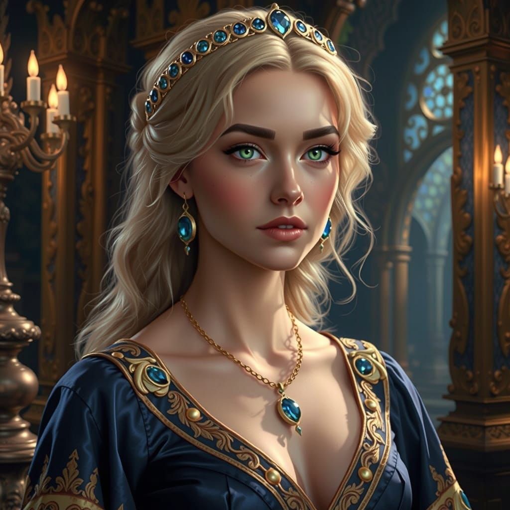 Enchantress with Golden Earrings and Ethereal Glow