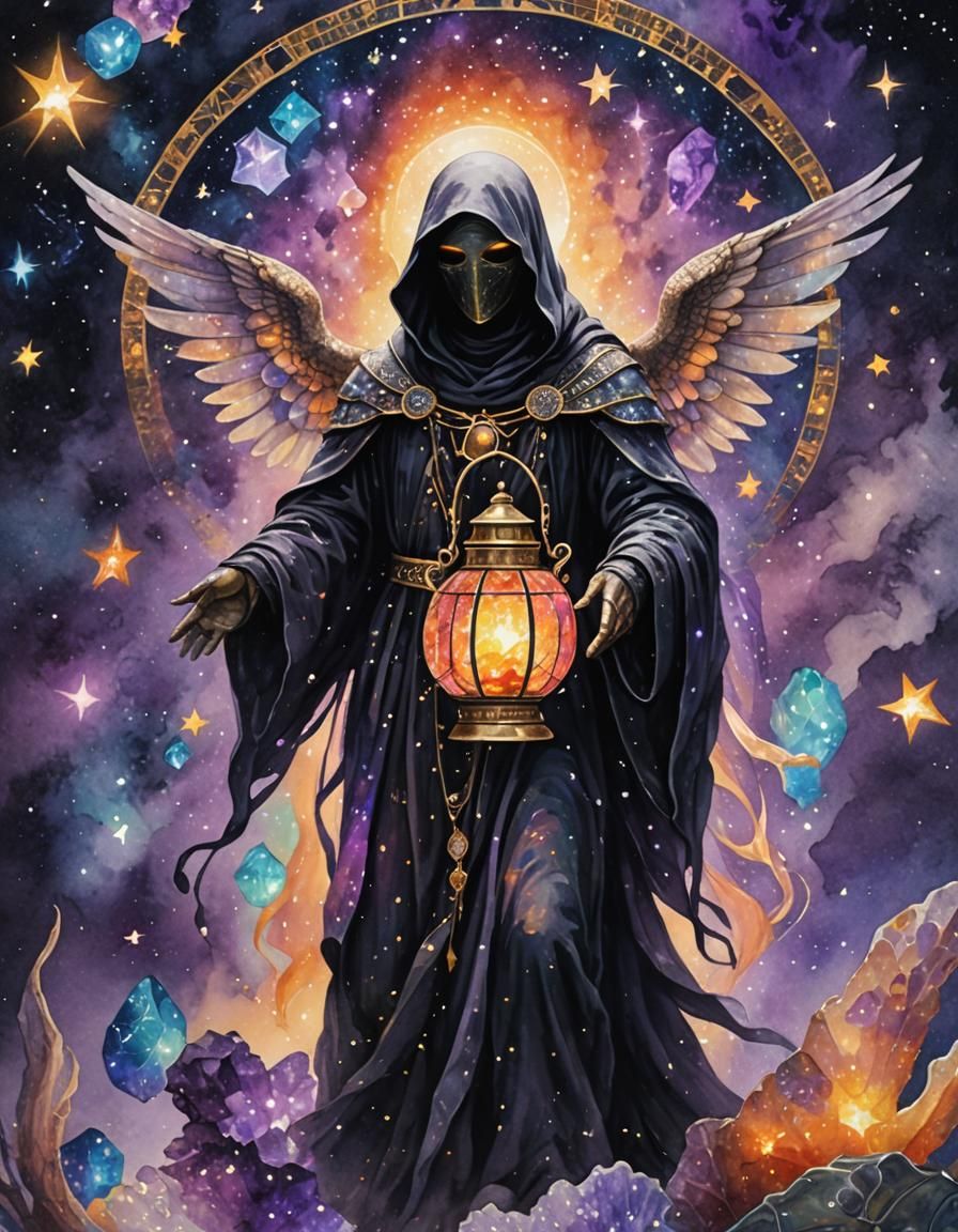 Crystalline Angel Rides Cosmic Turtle: Watercolor Psychedeli...