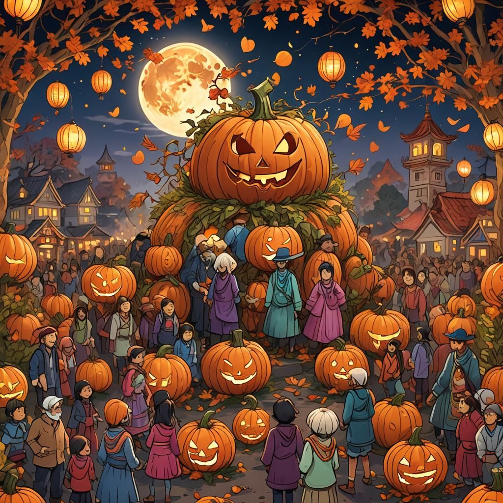 Magical Autumn Festival with Pumpkin Creature