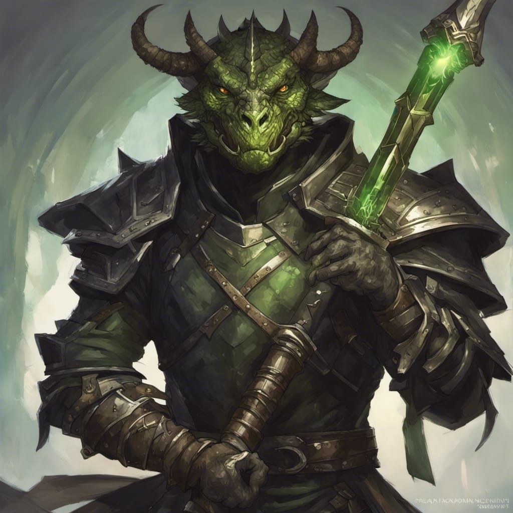 Dragonborn Warrior in Adamantine Armor, Detailed Portrait