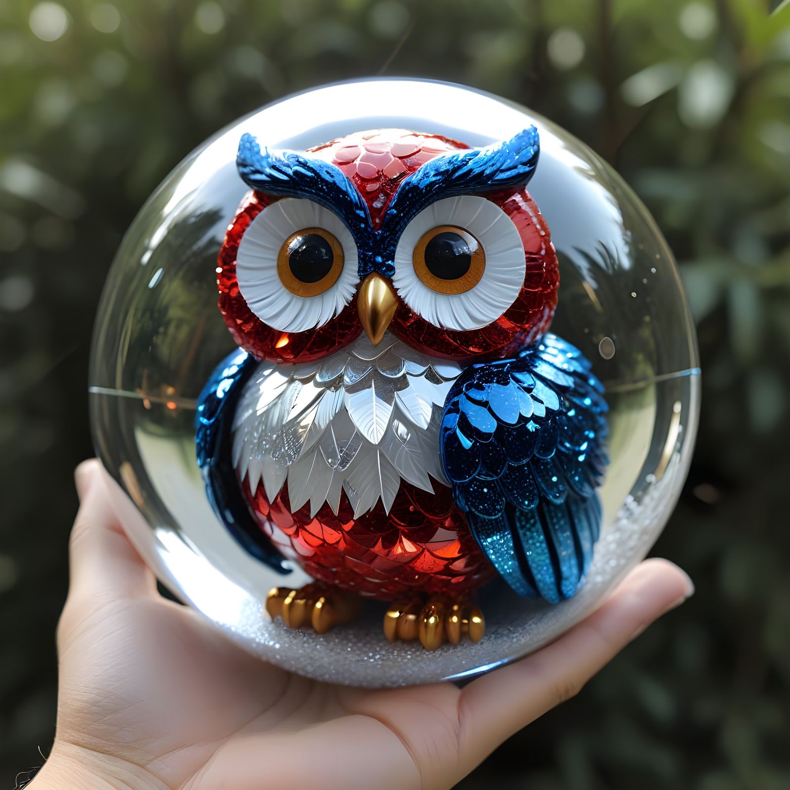 Cute Glitter Owl in Reflective Crystal Ball