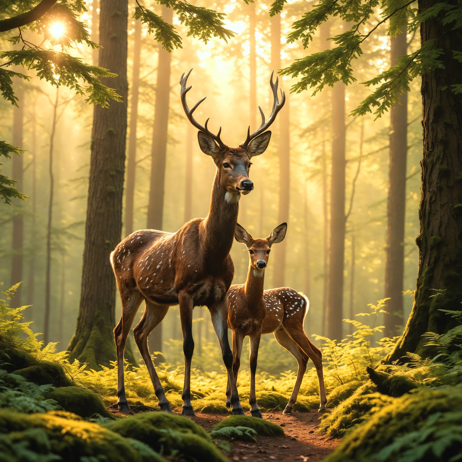 Friends Enjoying Morning in a Forest