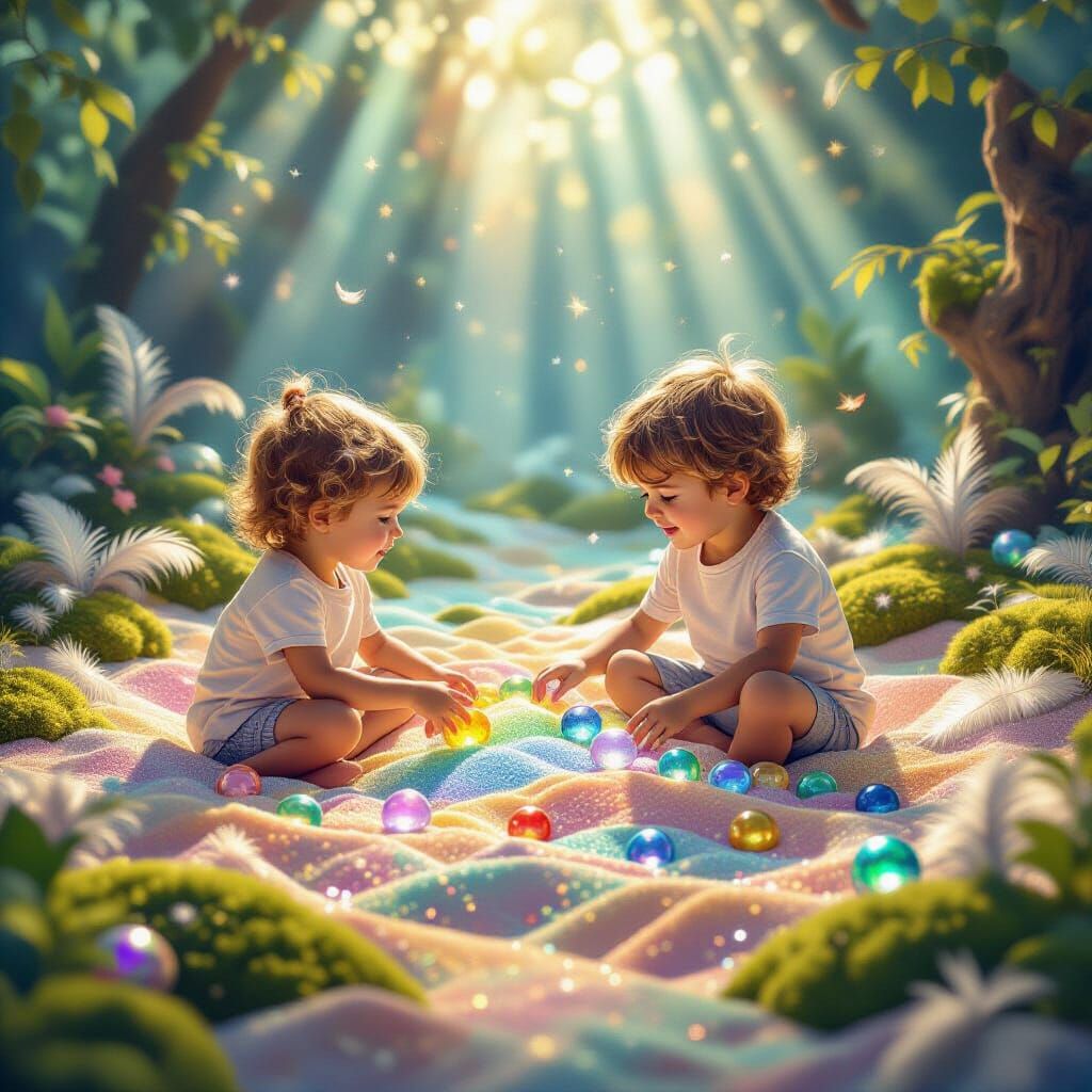 Dreamlike Sandbox Scene with Iridescent Kinetic Sand
