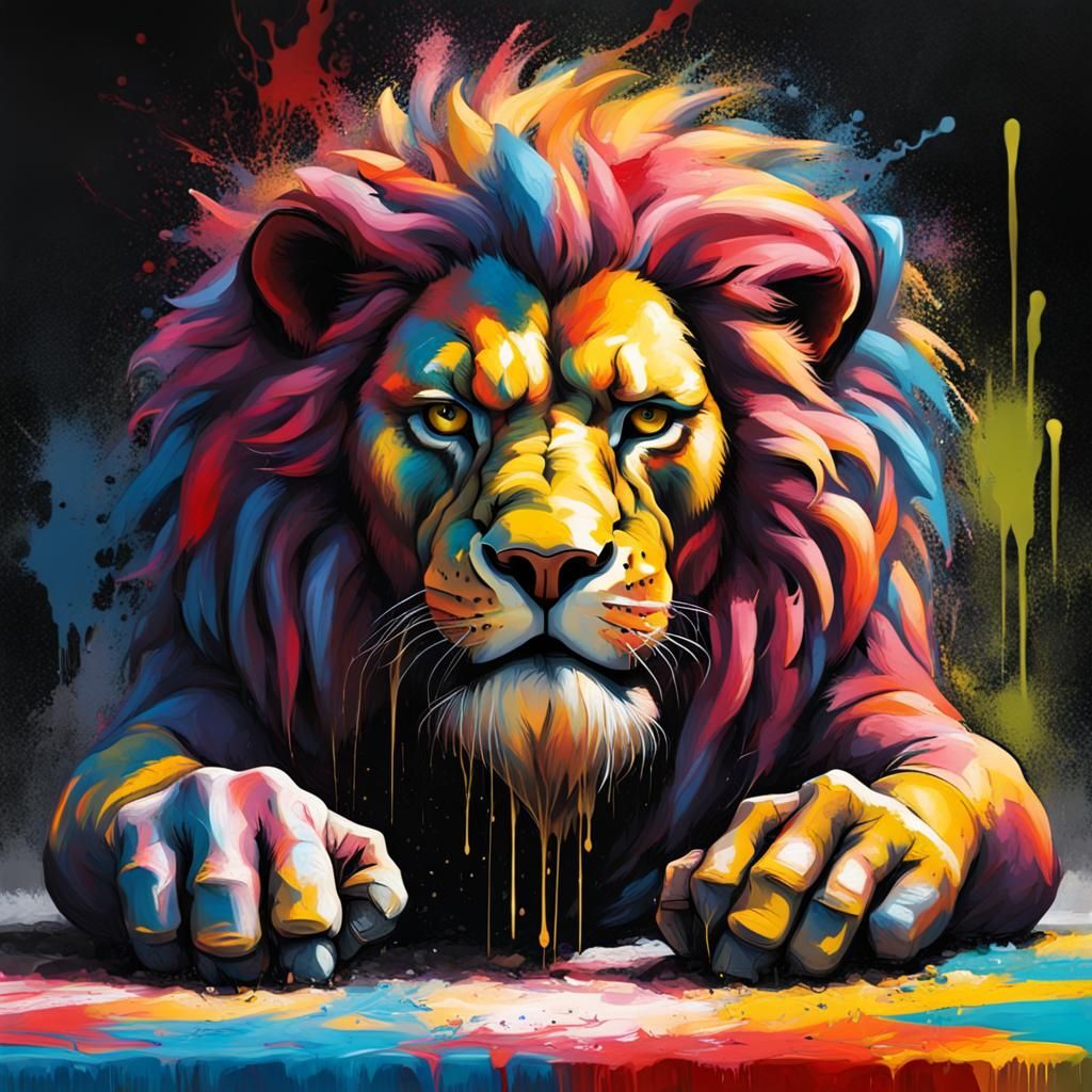 Lion Wrestler in Graffiti Street Art Style