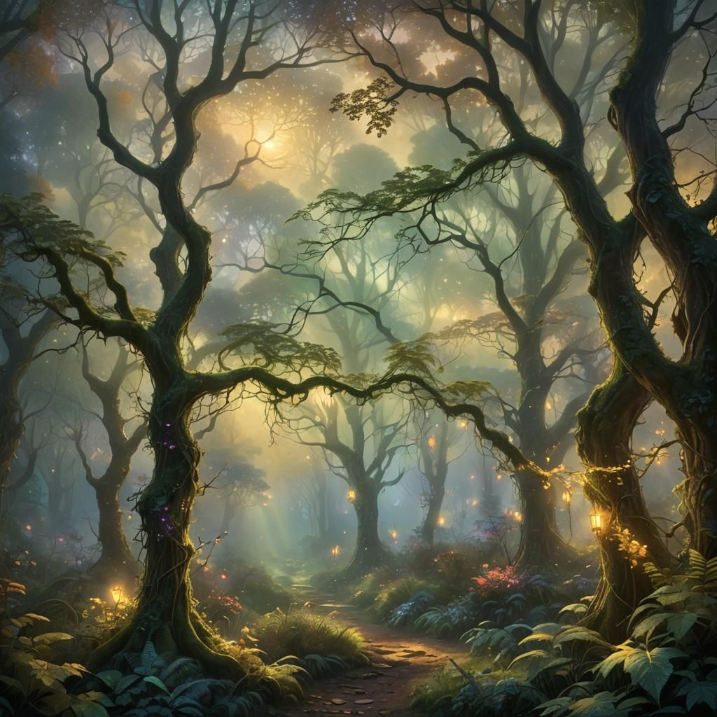 Mystical Glowing Forest in Ethereal Fantasy Style