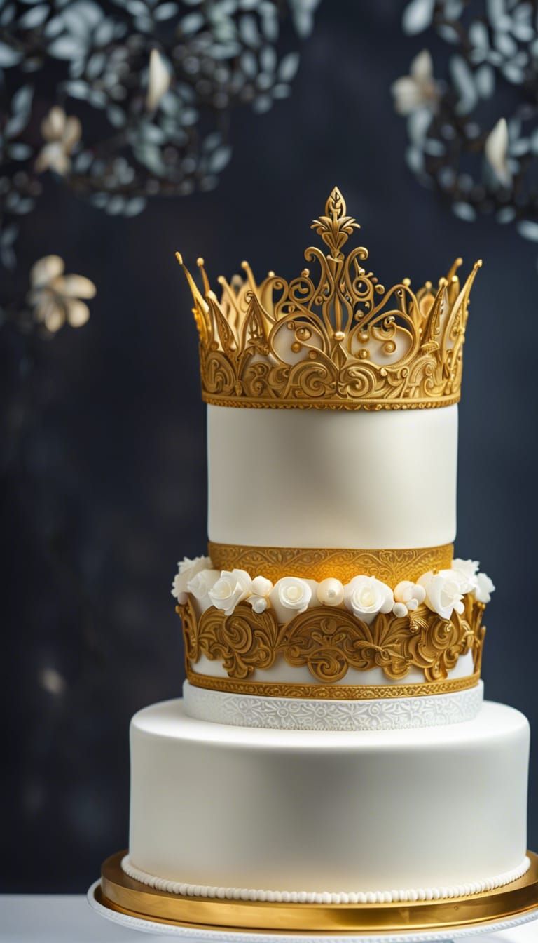 Ornate Gold Wedding Cake with Tiara