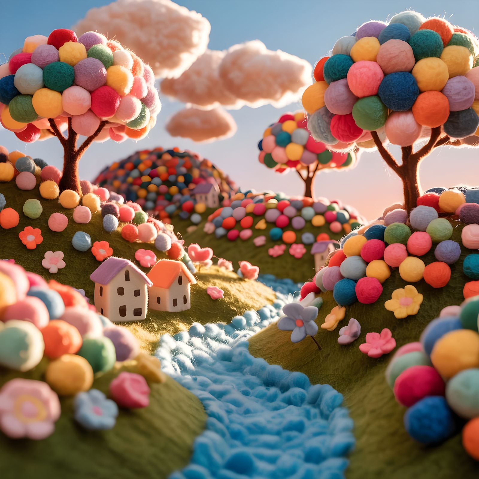 Miniature Pom Pom Landscape in Stop-Motion Style