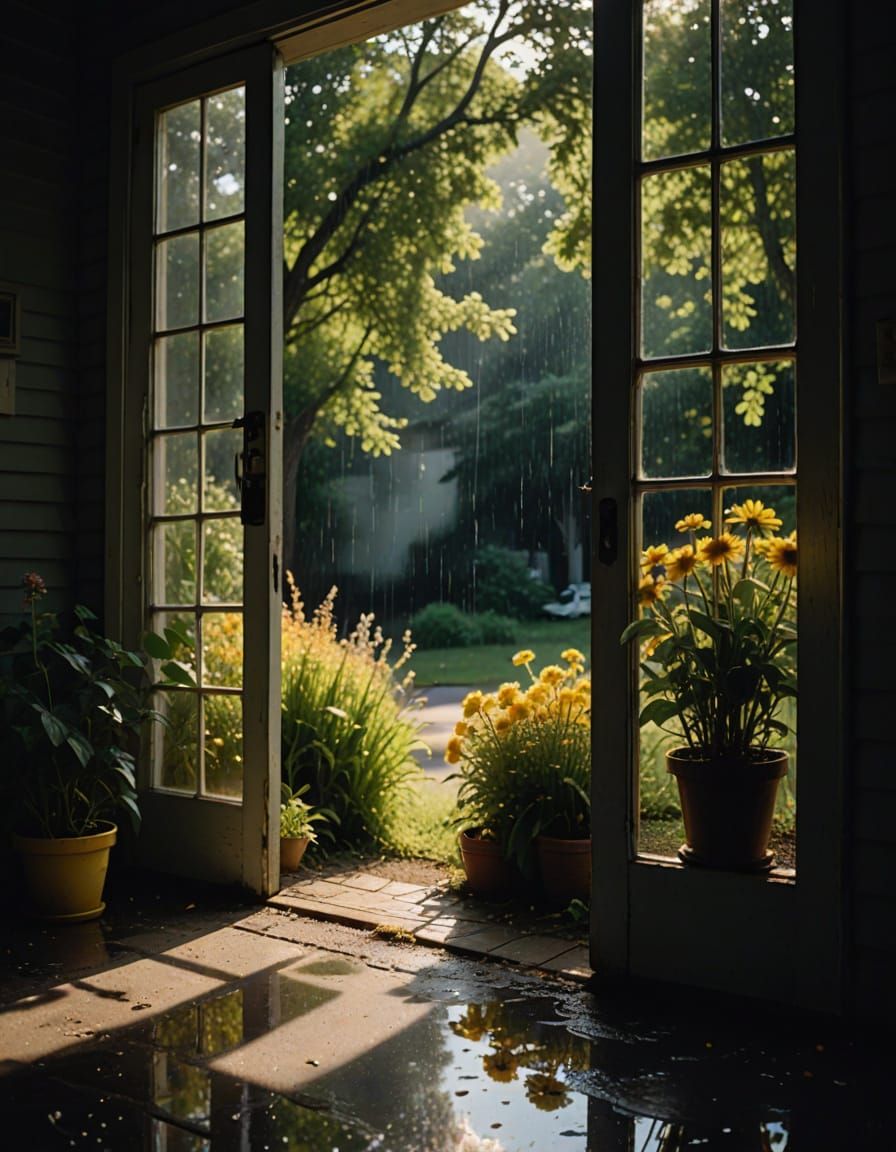Child Dances in Summer Rain: Cinematic Film Still