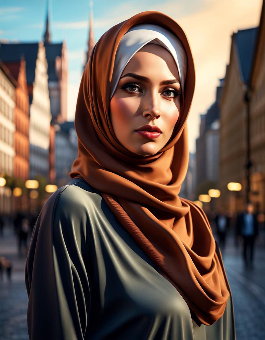 Gorgeous Hijabi Girl in Frankfurt: Digital Art