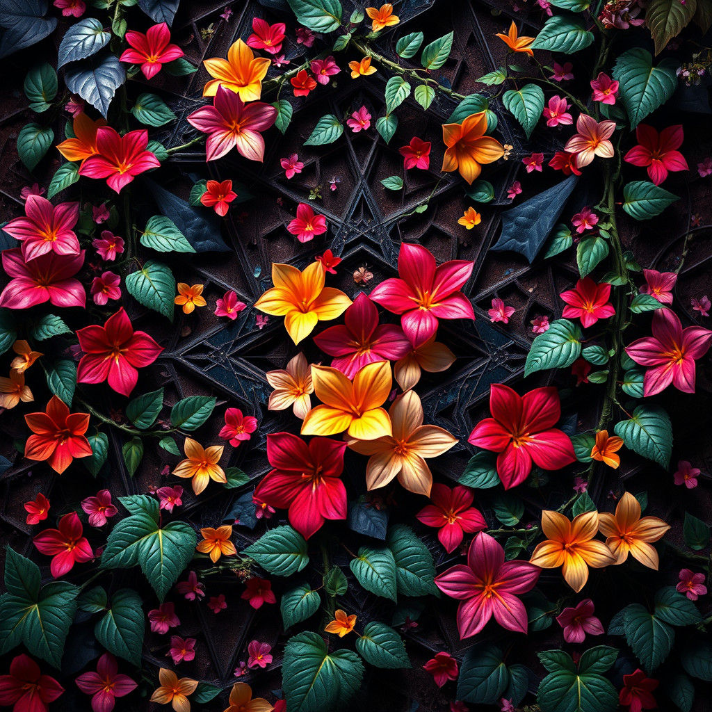 Geometric Flower and Vine Fantasy Art