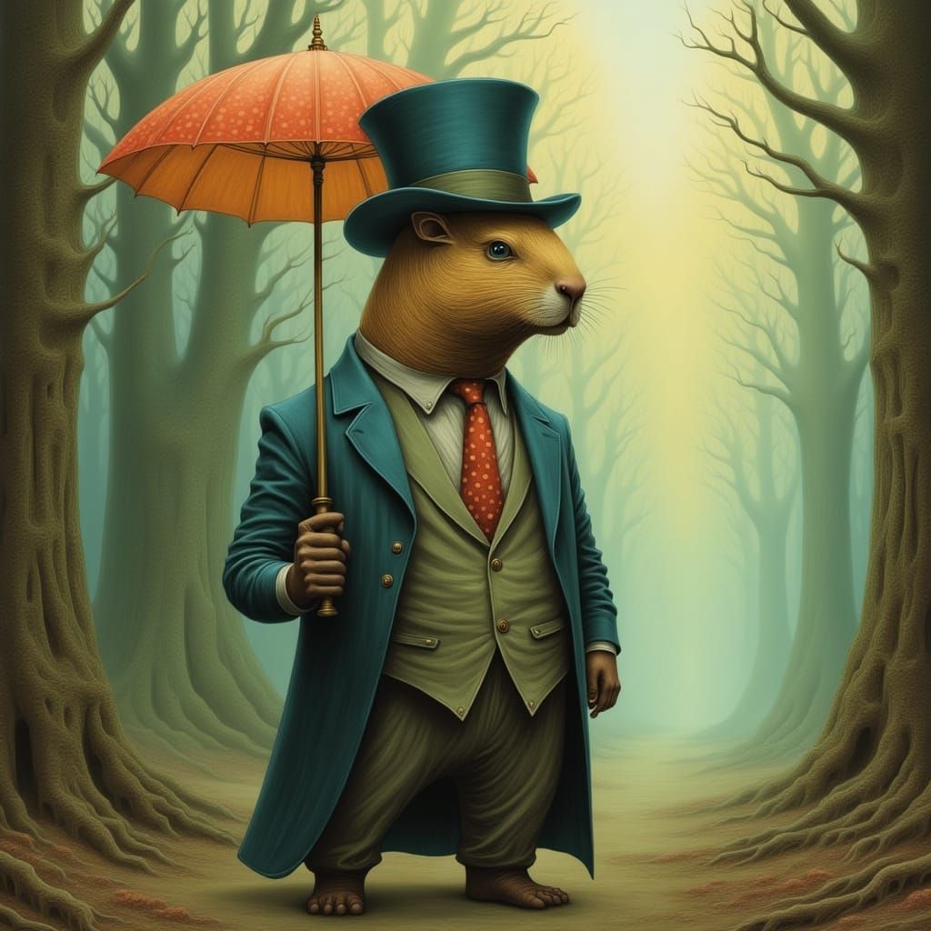 Regal Capybara King with Polka Dot Umbrella